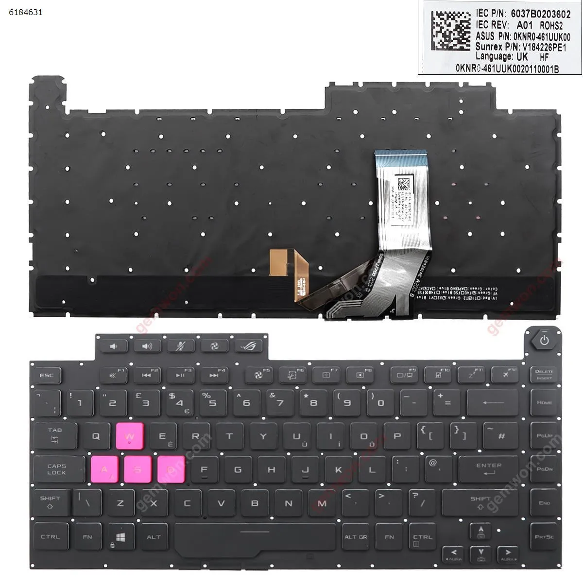 Picture of ASUS ROG Strix Scar III G512 L 3 PLUS G531 S5D G531GT G531G g531gu g531gd BLACK (Full Colorful Backlit,WIN8  WASD is Pink)