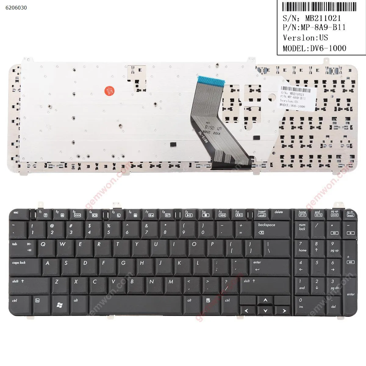 Picture of Laptop US keyboard for HP DV6-1000 DV6-2000 BLACK(Renew,Reprint)