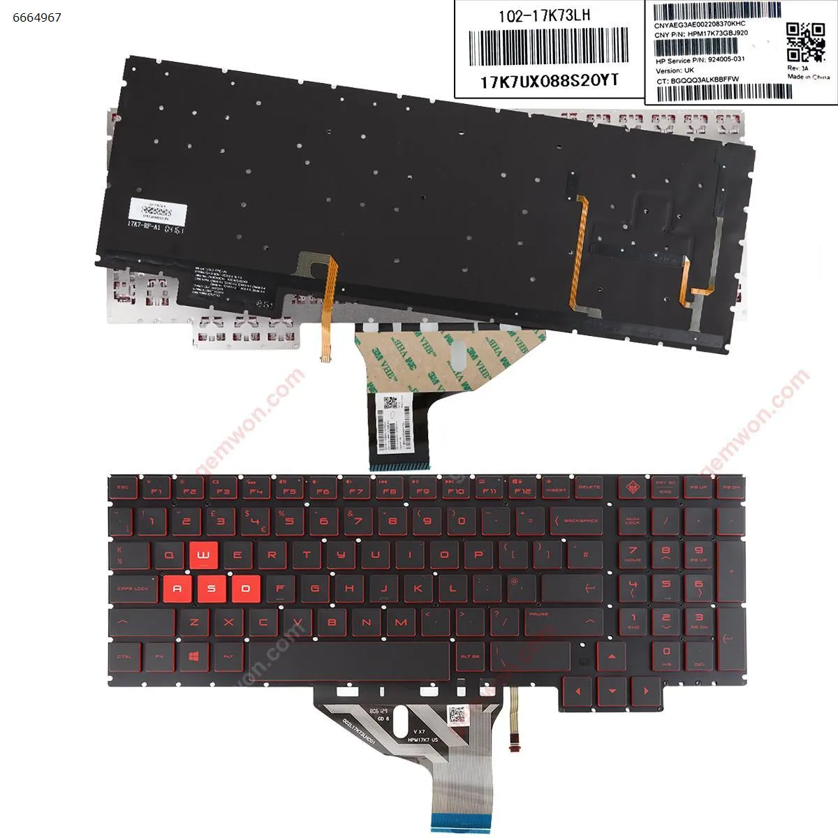 Picture of HP Omen 15-ce 15-ce000 15-ce020ca 15-CE010CA 15-CE0US BLACK (Backlit,Without FRAME,Red Printing,Win8)