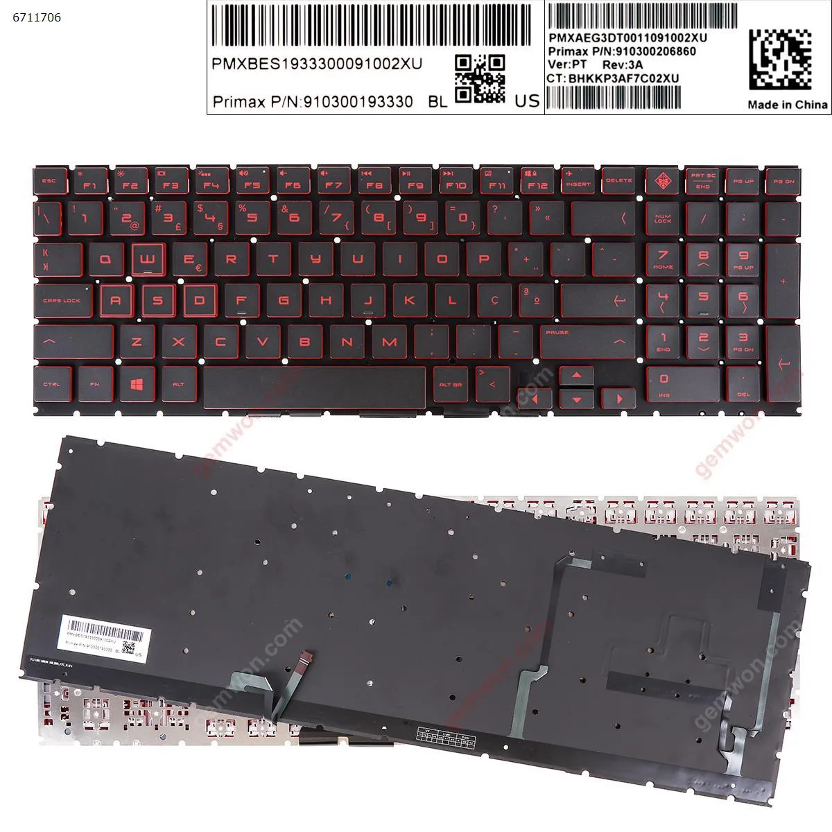 Picture of HP omen 15-DC TPN-Q211 15-dc000 15t-dc000 15-dc0010nr BLACK   red Printing ( Backlit,WIN8,without FRAME)