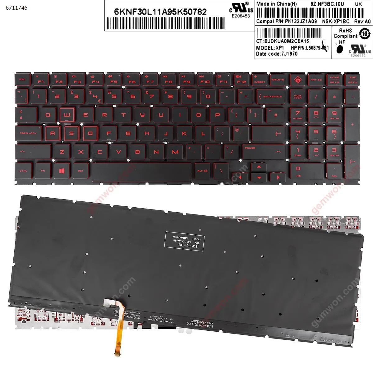 Picture of HP omen 15-DC TPN-Q211 15-dc000 15t-dc000 15-dc0010nr BLACK   red Printing ( Backlit,WIN8,without FRAME)