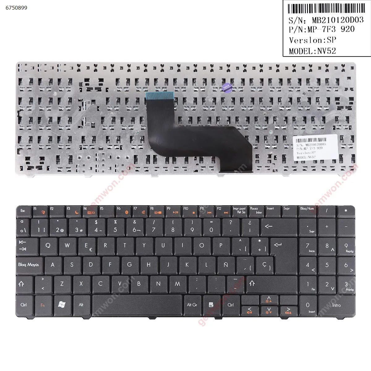 Picture of GATEWAY NV52 NV53/Packard Bell EasyNote DT85 LJ61 LJ63  BLACK (Version 1，Without Foil)