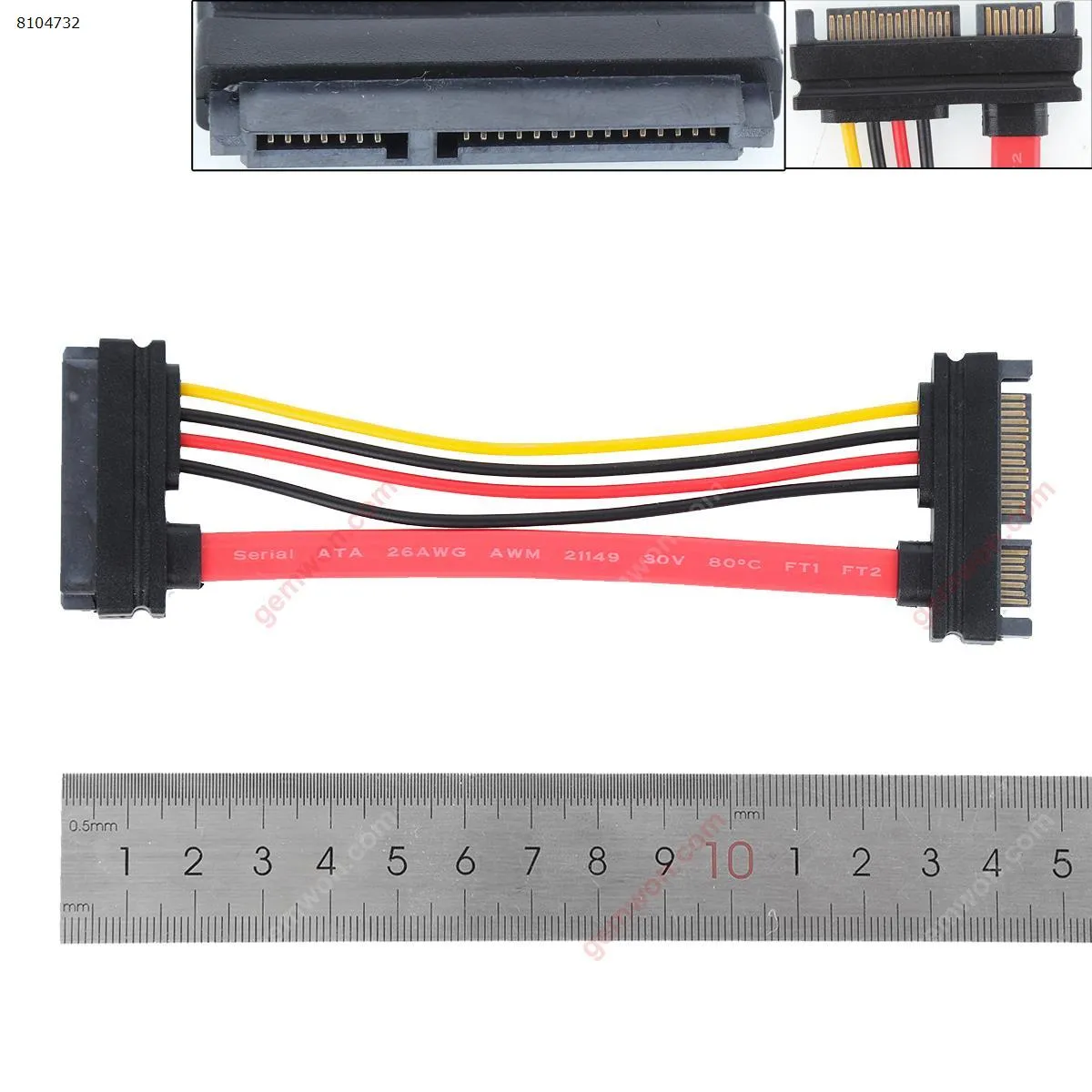 Picture of 10CM Male to Female 7+15 Pin SATA Data HDD Power Combo Extend Extension Cable TM