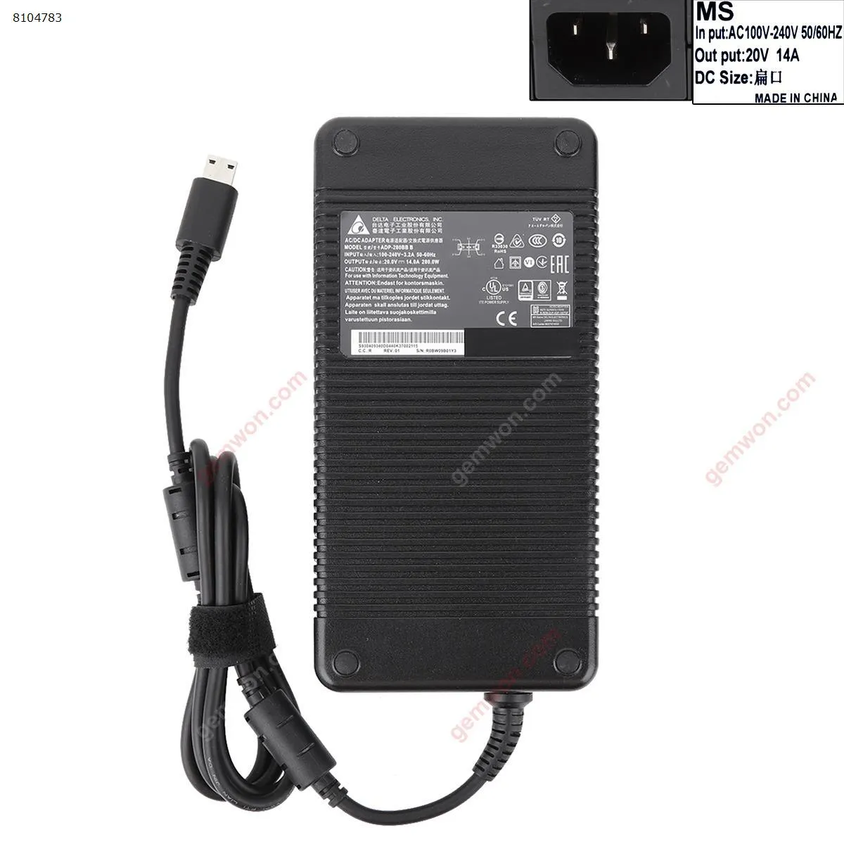 Picture of MSI GP76 GE66 GE76 Gaming Laptop adaptador de corriente 20V 14A para CLEVO X170SMG cargador 280W（High copy）
