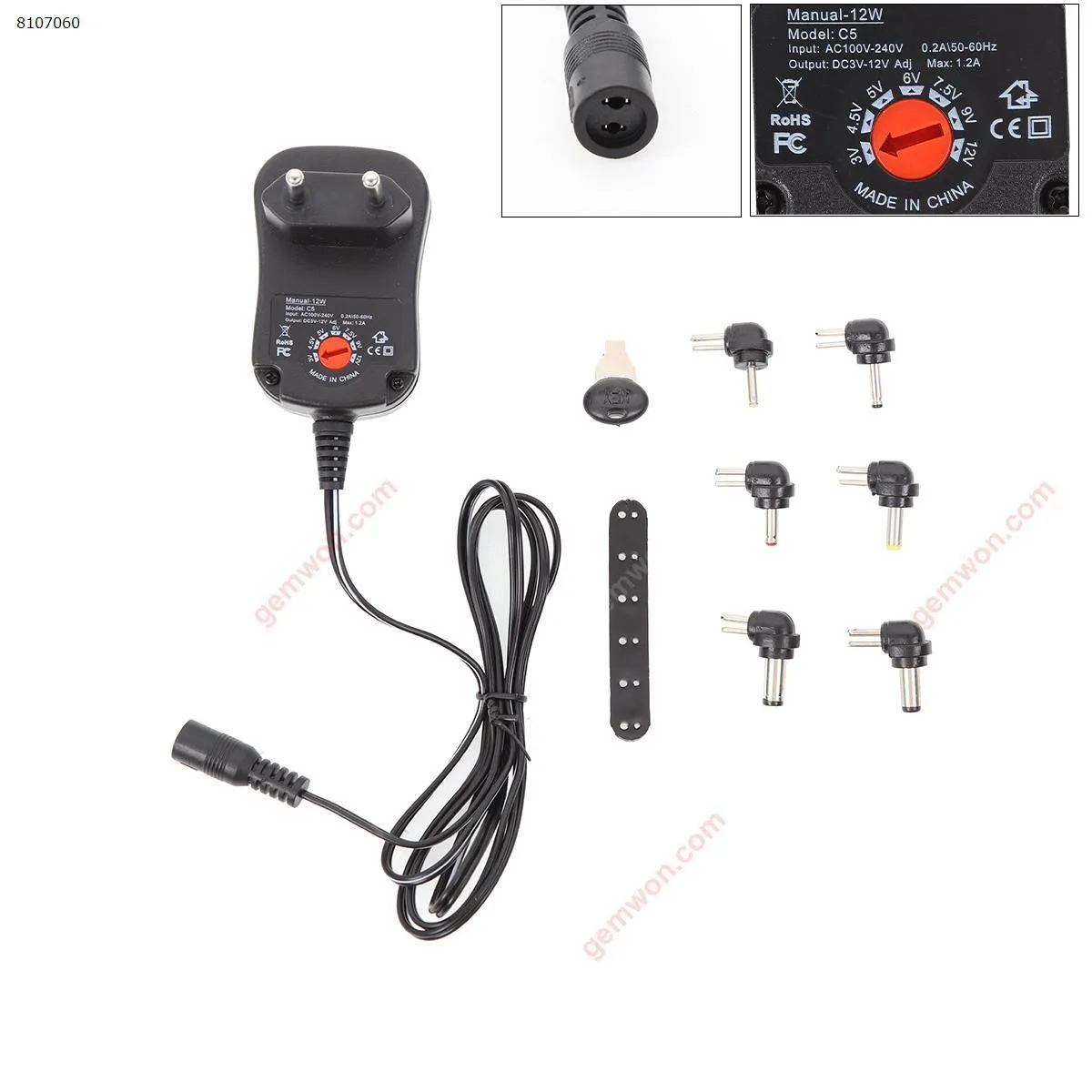 Picture of AC 3-12V 12W*1.2mm（PLUG：US EU UK）.Φ2.5*0.7mm 3.0*1.1mm 3.5*13.5mm 3.5*15mm 5.0*2.1mm 5.5*2.5mm .