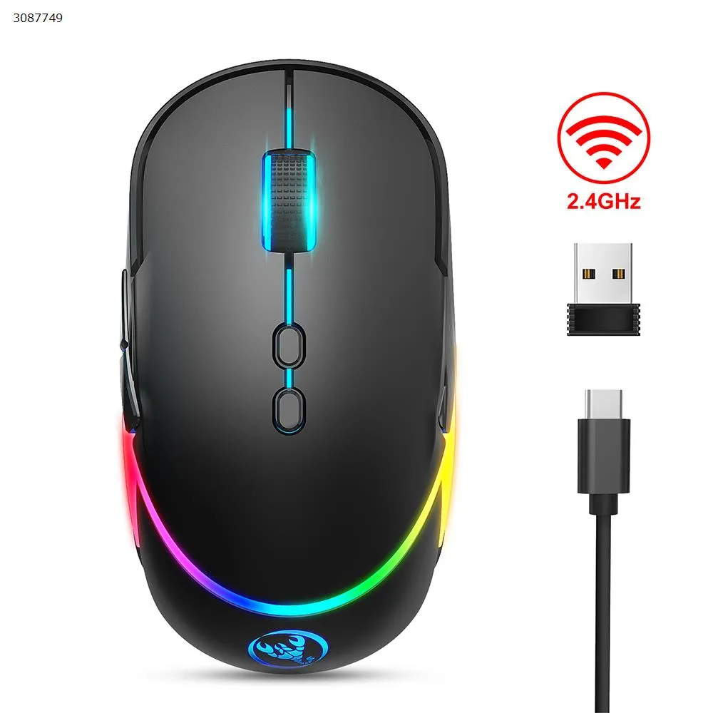 Picture of 2.4G Wireless Gaming Mouse 3200dpi Adjustable 12 Modes RGB Lighting T200 Black