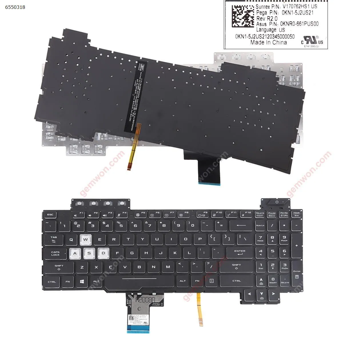 Picture of Asus FX505/FX504/FX705/FX80 BLACK ( Backlit, Win8, no frame ”WASD is White“)