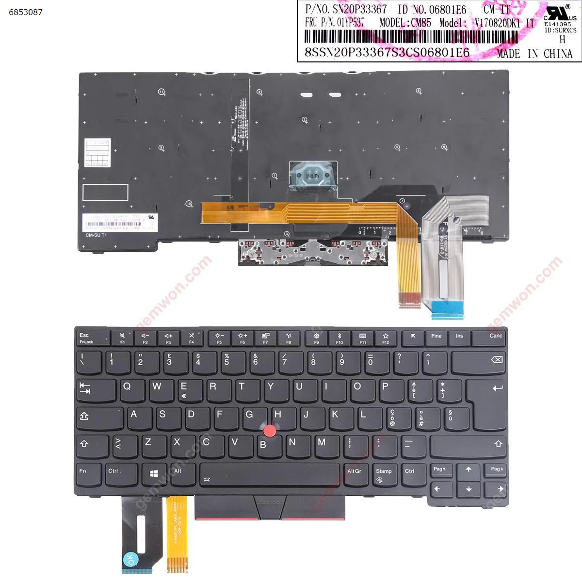 Picture of Lenovo IBM ThinkPad E480 L480 T480S Black （ Backlit With Point stick )OEM 
