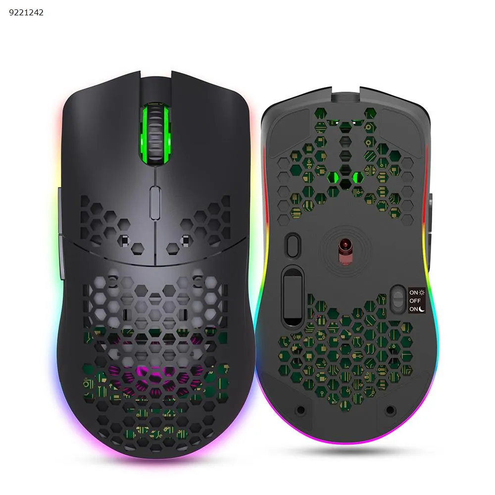 Picture of Mouse 2.4G Wireless MOUSE Lightweight Design Honeycomb RGB Luminous 6 Button Mouse T66 Black
