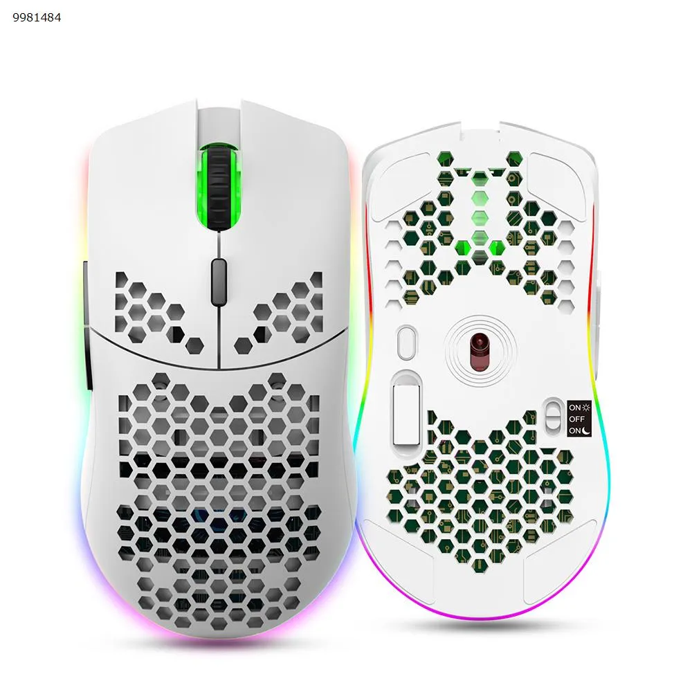 Picture of Mouse 2.4G Wireless MOUSE Lightweight Design Honeycomb RGB Lighting 6 Button Mouse T66 White