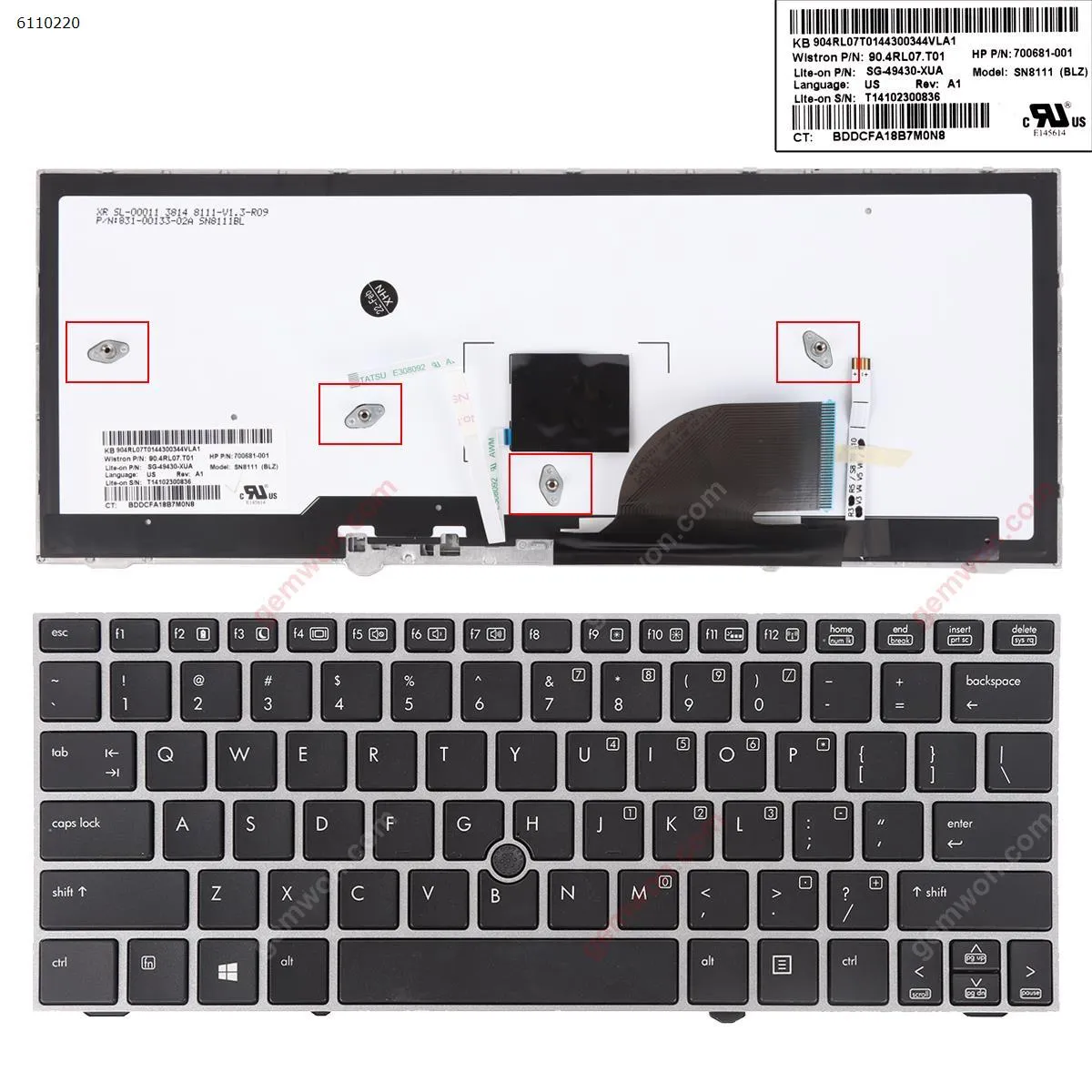 Picture of Laptop US keyboard for HP 2170P SILVER FRAME BLACK With Backlit Board