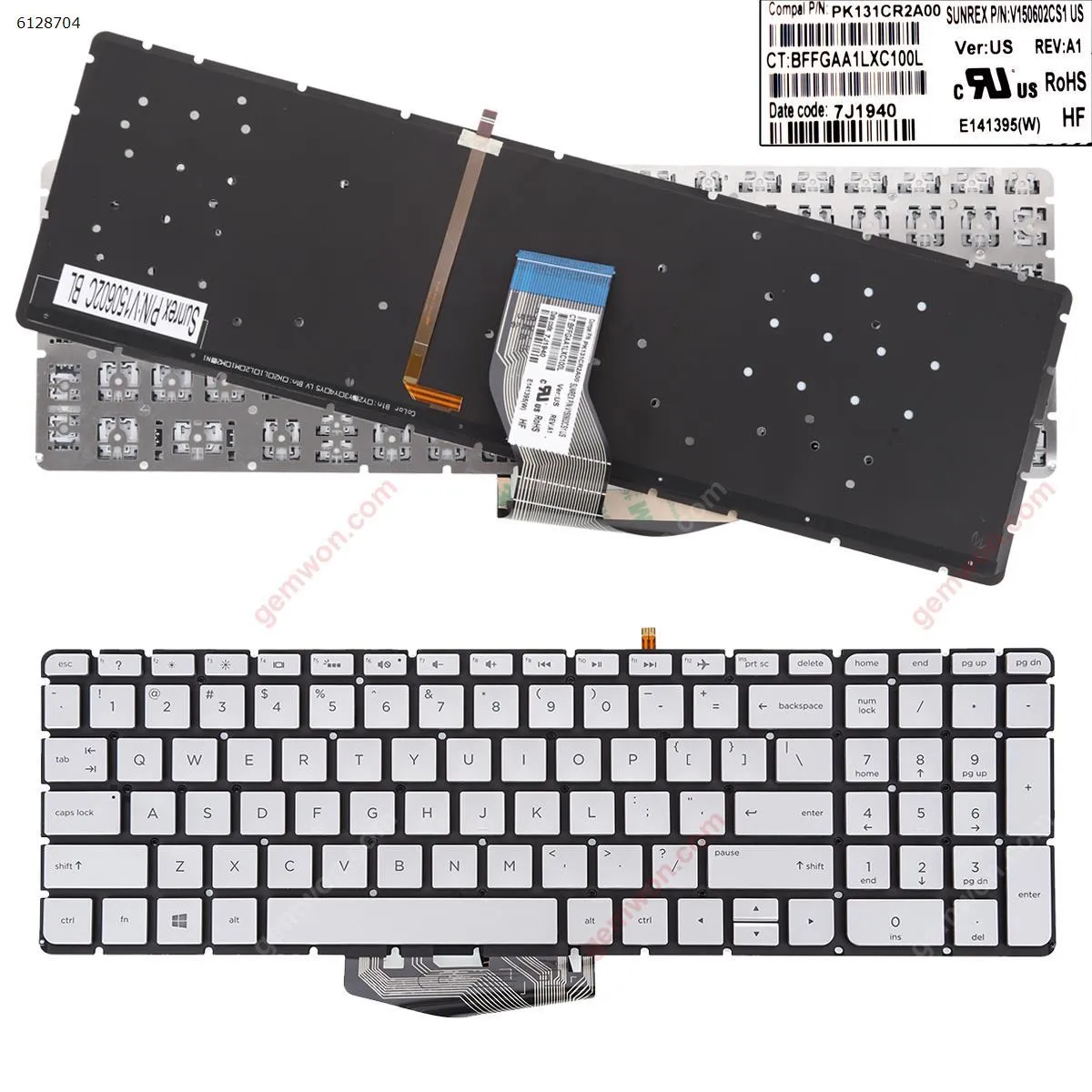 Picture of Laptop US keyboard for HP Pavilion 15-AB SILVER(Backlit,Without FRAME,Win8)