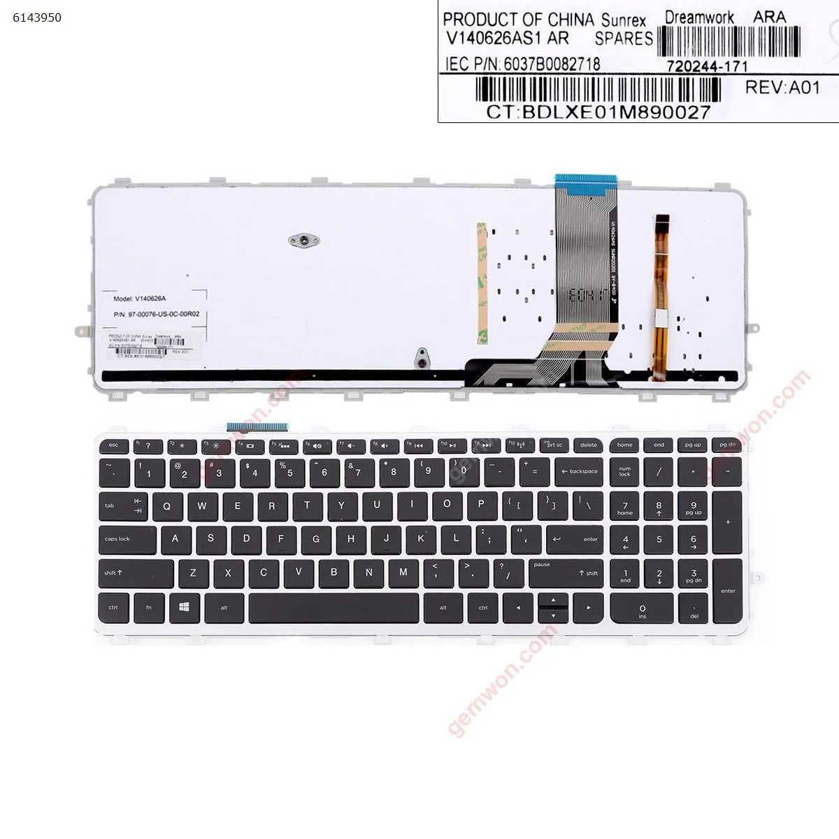 Picture of Laptop US keyboard for HP ENVY 15-j Series SILVER FRAME BLACK( Backlit, For Win8)OEM