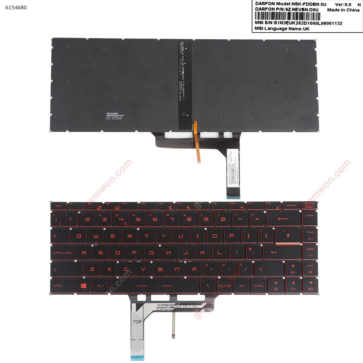 Picture of  MSI GF63 GF63 8RC GF63 8RD GF63 Thin 9SC (Red Printing ,Red Backlit Win8)