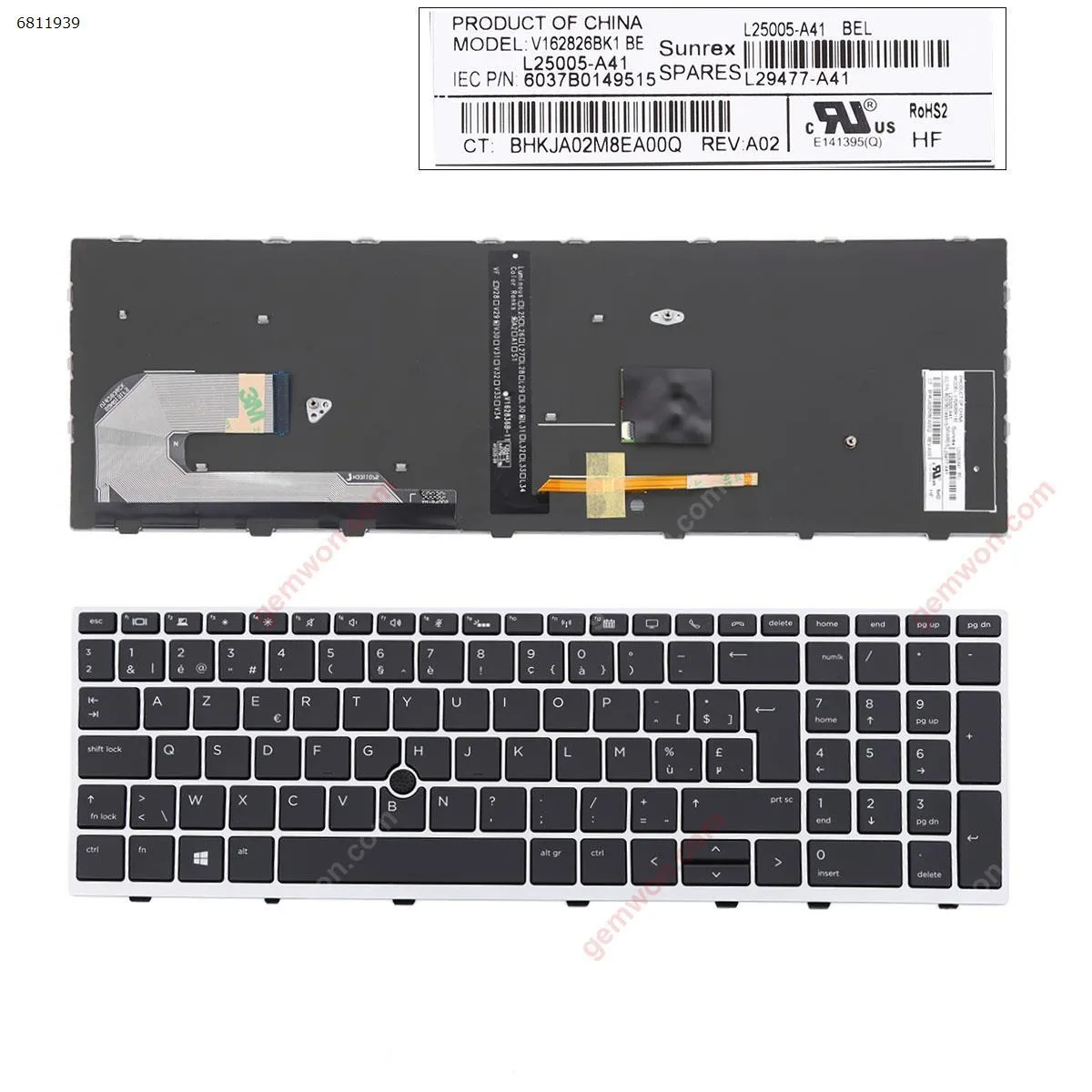 Picture of HP Elitebook 850 G5 755 G5 ZBook 15u G5 SILVER FRAME BLACK (with point,Backlit Win8)