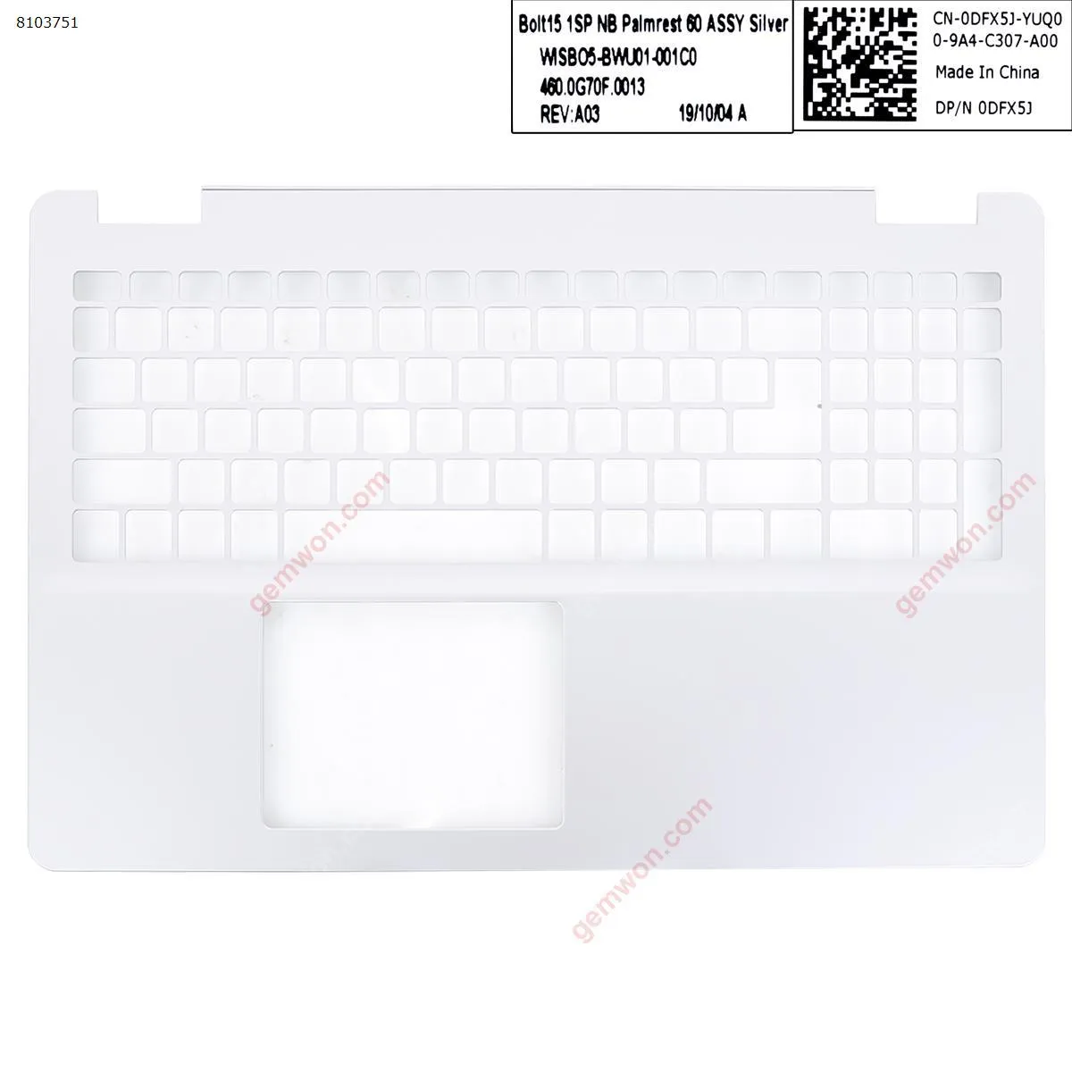 Picture of Dell Inspiron 15 5584 Silver Upper Palmrest Case .