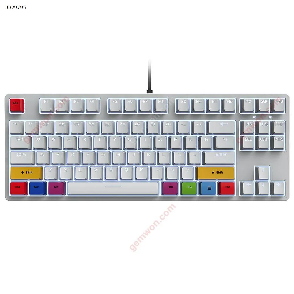 Picture of 87-key wired mechanical keyboard gaming office pluggable shaft more than 20 kinds of white light game keyboard white red shaft