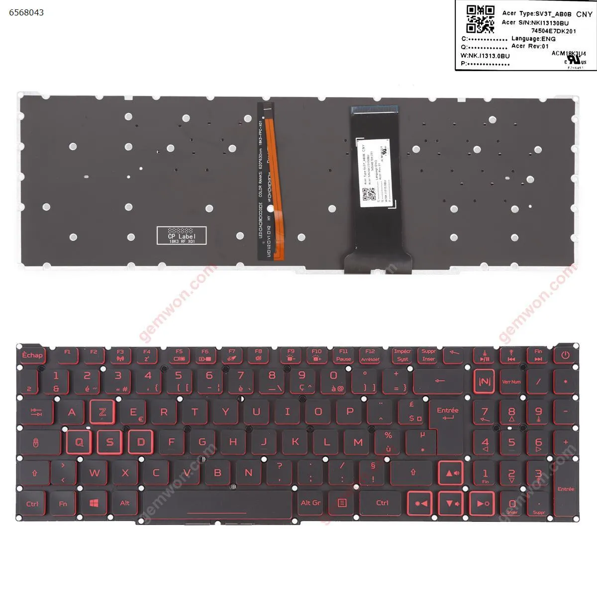 Picture of Acer Nitro 5 AN515-43 AN515-54 AN517-51 AN517-52 BLACK（Red Printing，Backlit Win8））