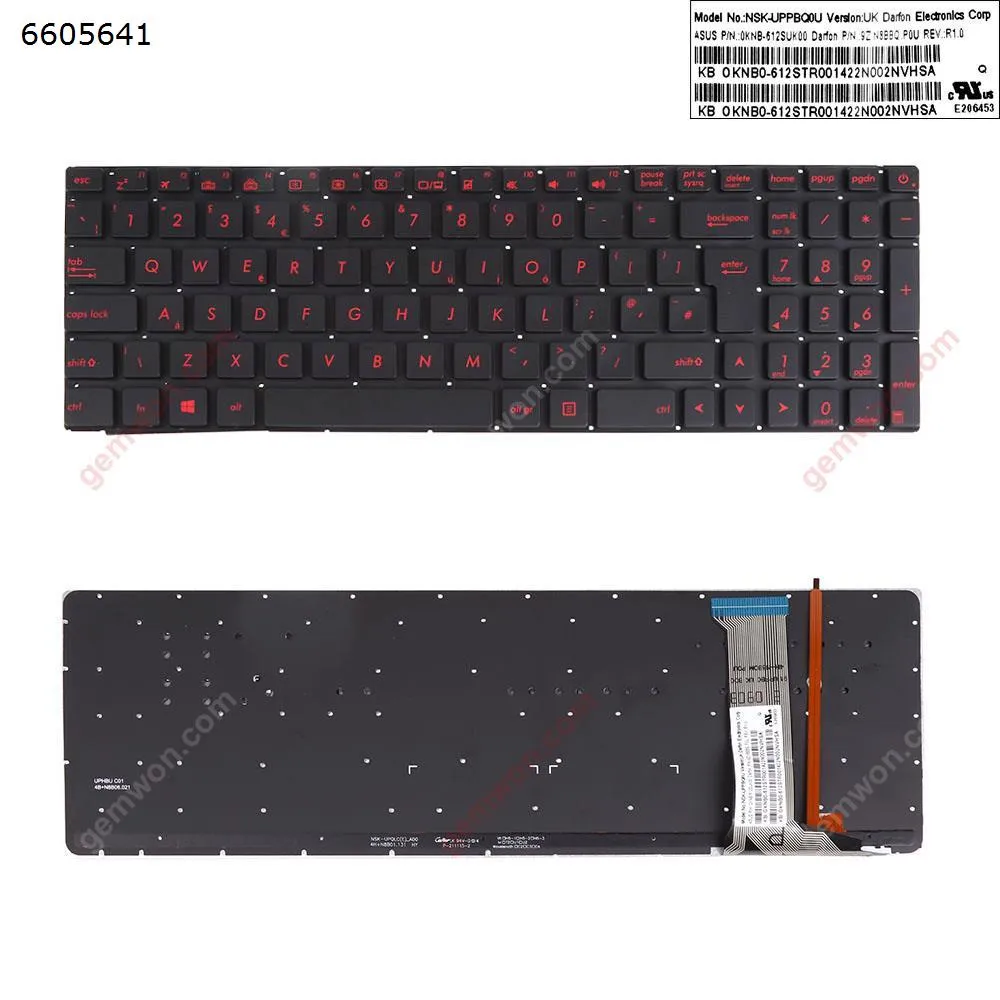 Picture of ASUS G551 G551J G551JK G551JM G551JW BLACK(Backlit,With foil,Without FRAME,Red Printing) WIN8