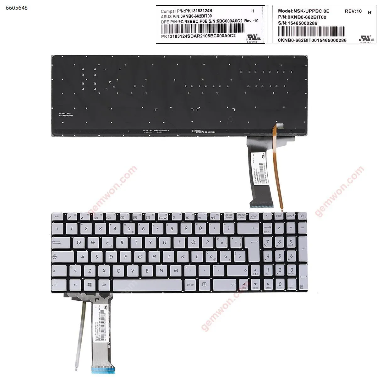 Picture of ASUS N551 N551J N551JB N551JK N551JM N551JQ SILVER (Backlit,With foil,Without FRAME) WIN8