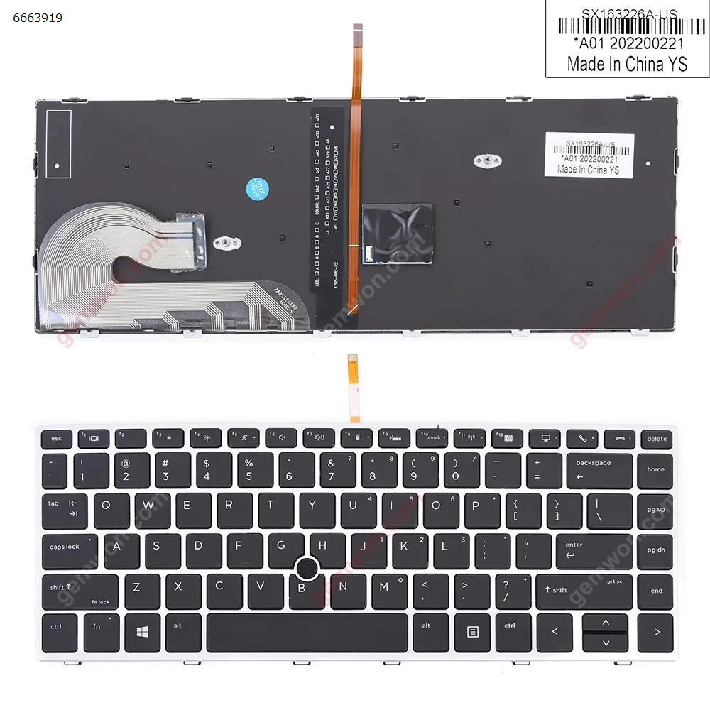 Picture of HP EliteBook 840 G5 745 G5 840 G6 ZBook 14u G5 14u G6 SILVER FRAME BLACK （Backlit ，With Point Stick,Win8）OEM
