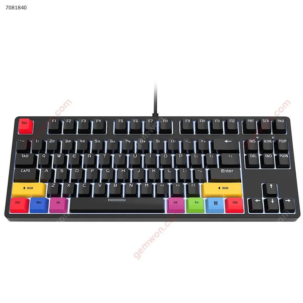 Picture of 87-key wired mechanical keyboard gaming office pluggable shaft more than 20 kinds of white light game keyboard black red shaft