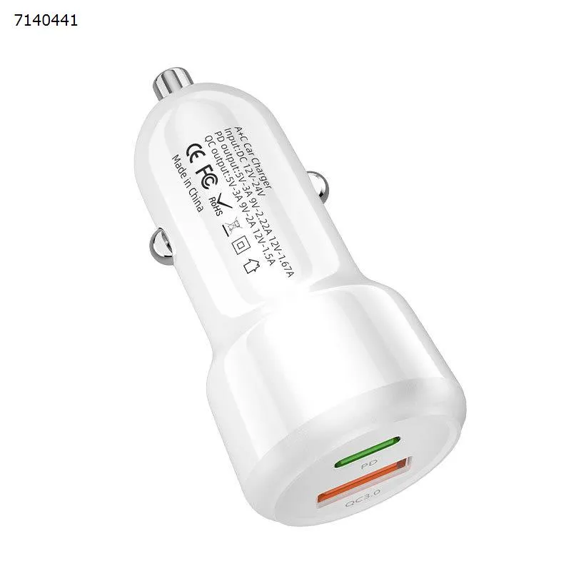 Picture of Car Charger PD20W Car Charger QC3.0+PD20W Charging Head Dual Port Fast Charge Car Charger USB A+Type-C White