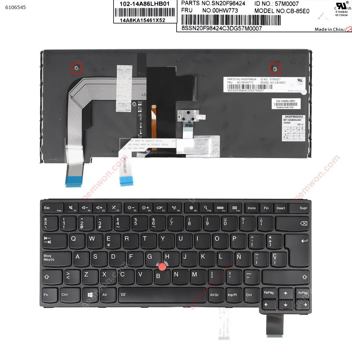Picture of Laptop Spanish keyboard forLenovo Thinkpad S3 yoga 14 BLACK FRAME BLACK(Backlit,With Point stick ,For Win8)