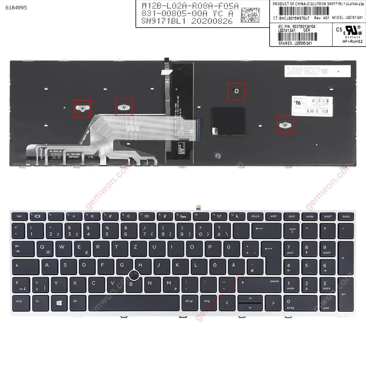 Picture of HP Probook 650 G4 650 G5 SILVER FRAME BLACK,( With Point stick , Backlit ) 