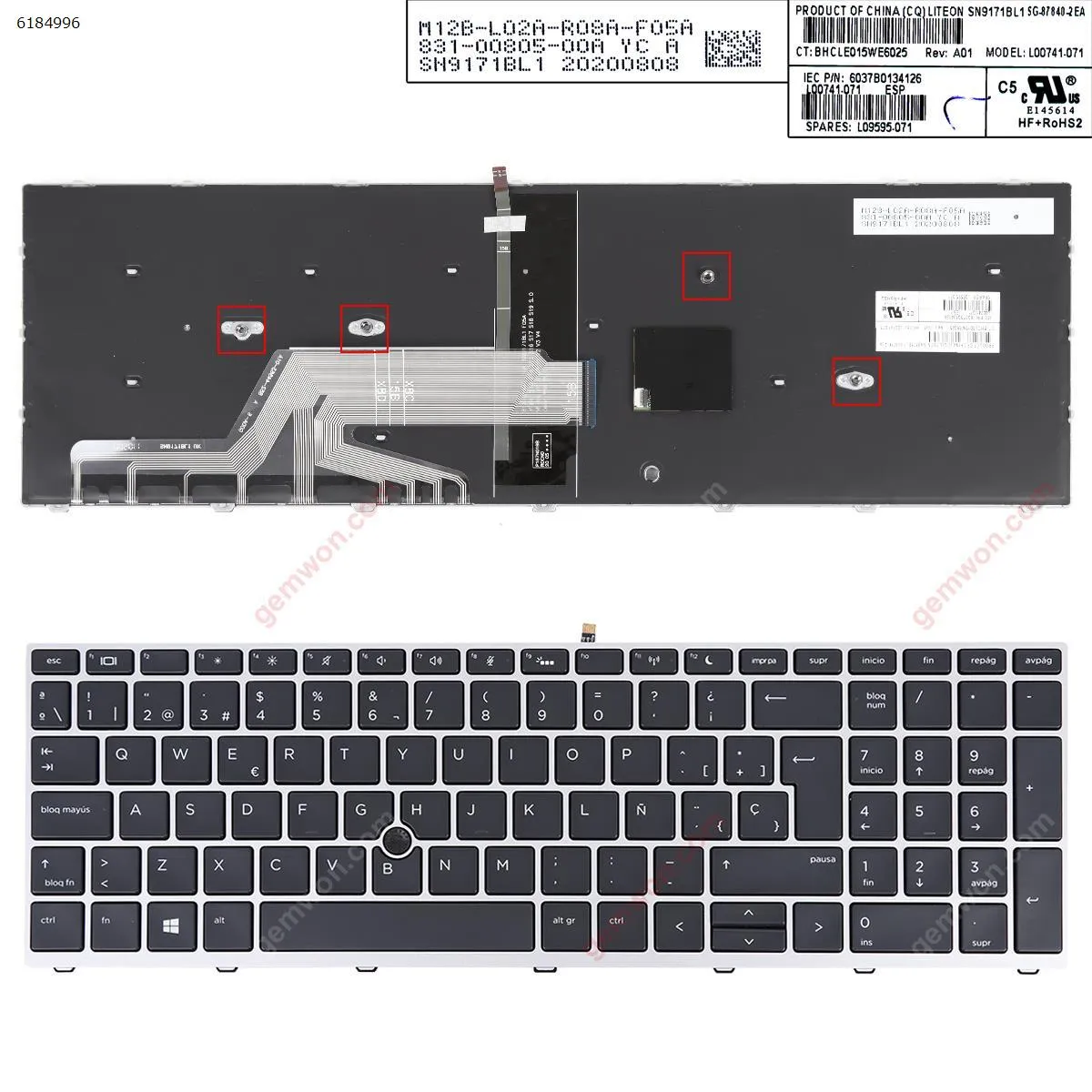Picture of HP Probook  450 G5 455 G5 470 G5 SILVER FRAME BLACK,( With Point stick , Backlit ) 
