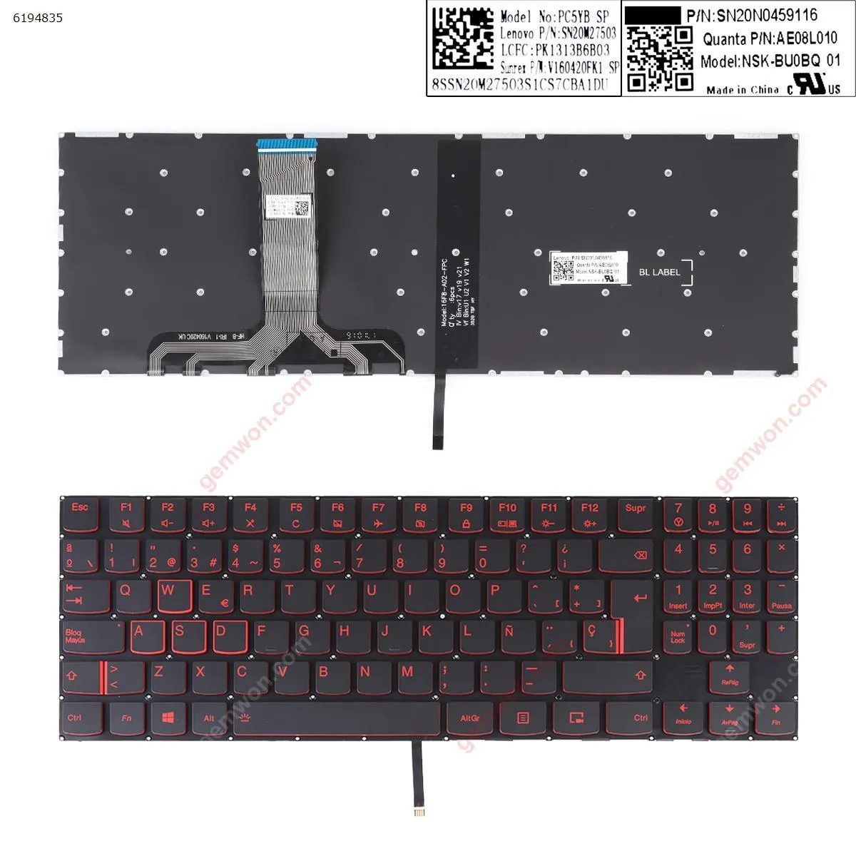 Picture of Lenovo Legion Y520 Y520-15IKB R720 R720-15IKB BLACK(Red Backlit,Red Printing,Win8)