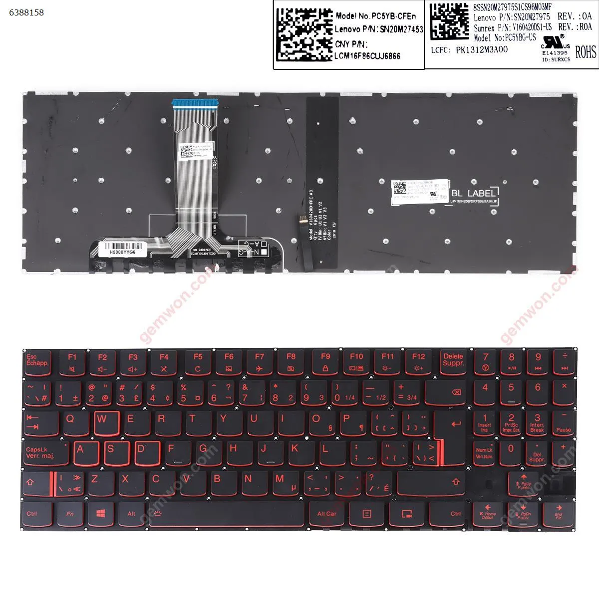 Picture of Lenovo Legion Y520 Y520-15IKB R720 R720-15IKB BLACK(Red Backlit,Red Printing,Win8) 