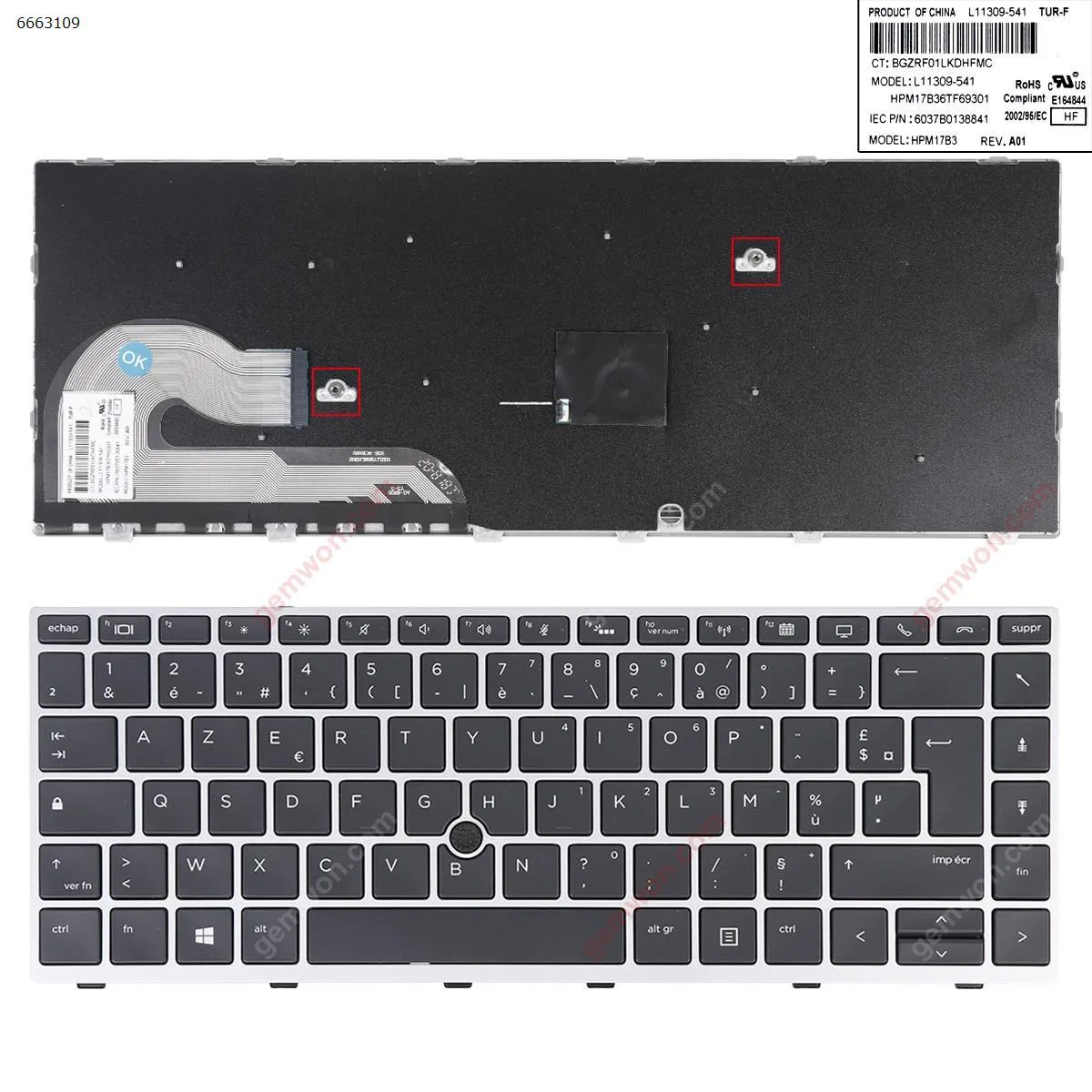 Picture of HP EliteBook 840 G5 846 G5 840 G6 SILVER FRAME BLACK （With Point Stick,Win8）OEM