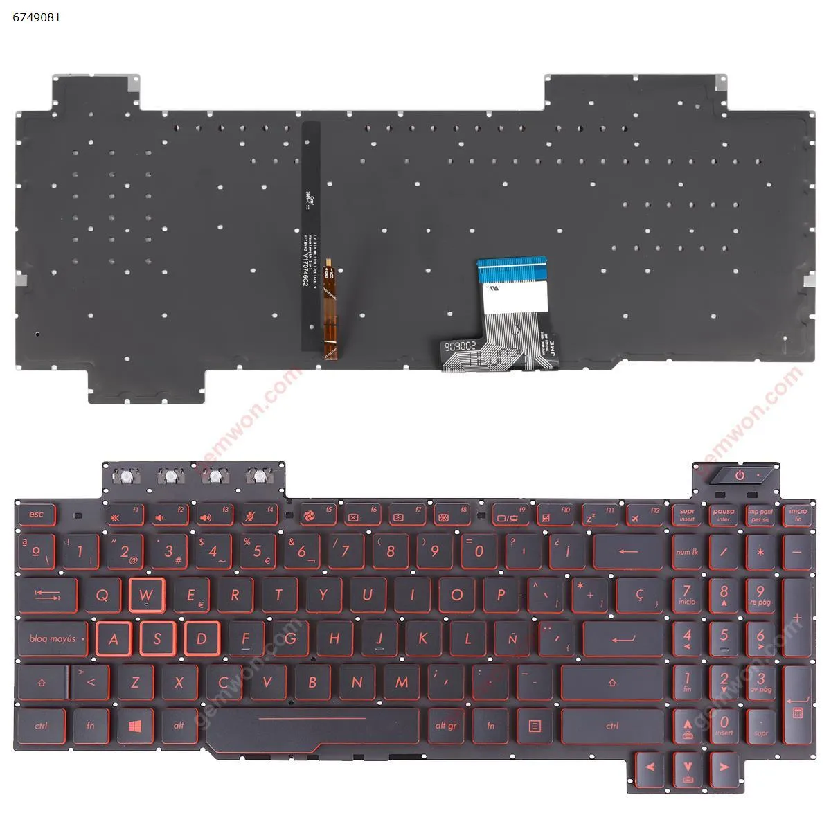 Picture of ASUS FX505/FX504/FX705/FX80 BLACK (Red side,Backlit,WIN8,without FRAME) 