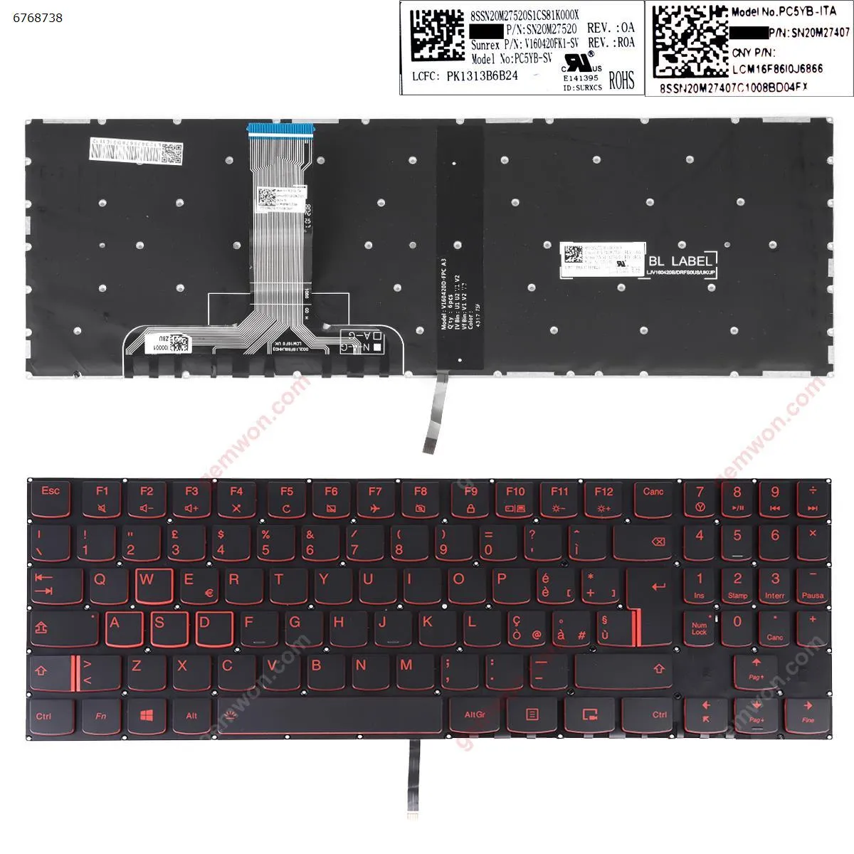 Picture of Lenovo Legion Y520 Y520-15IKB  R720 R720-15IKB BLACK(Red Backlit,Red Printing,Win8)