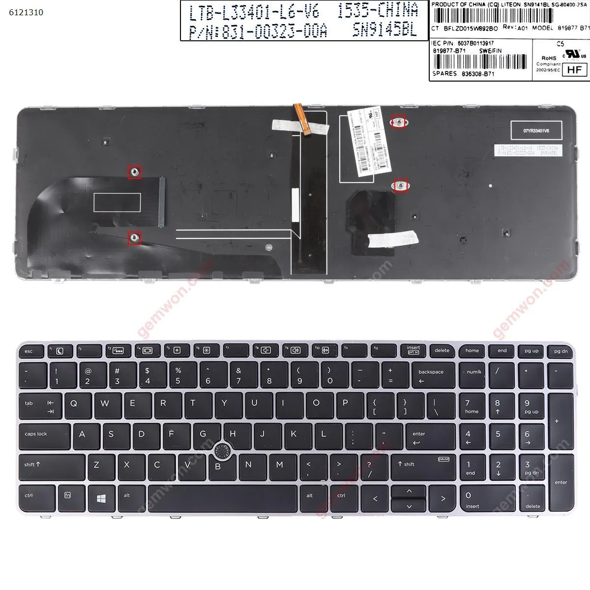 Picture of HP EliteBook 755 G3 850 G3 850 G4 ZBook 15u G3 G4 SILVER FRAME BLACK (with point,Backlit,Win8)