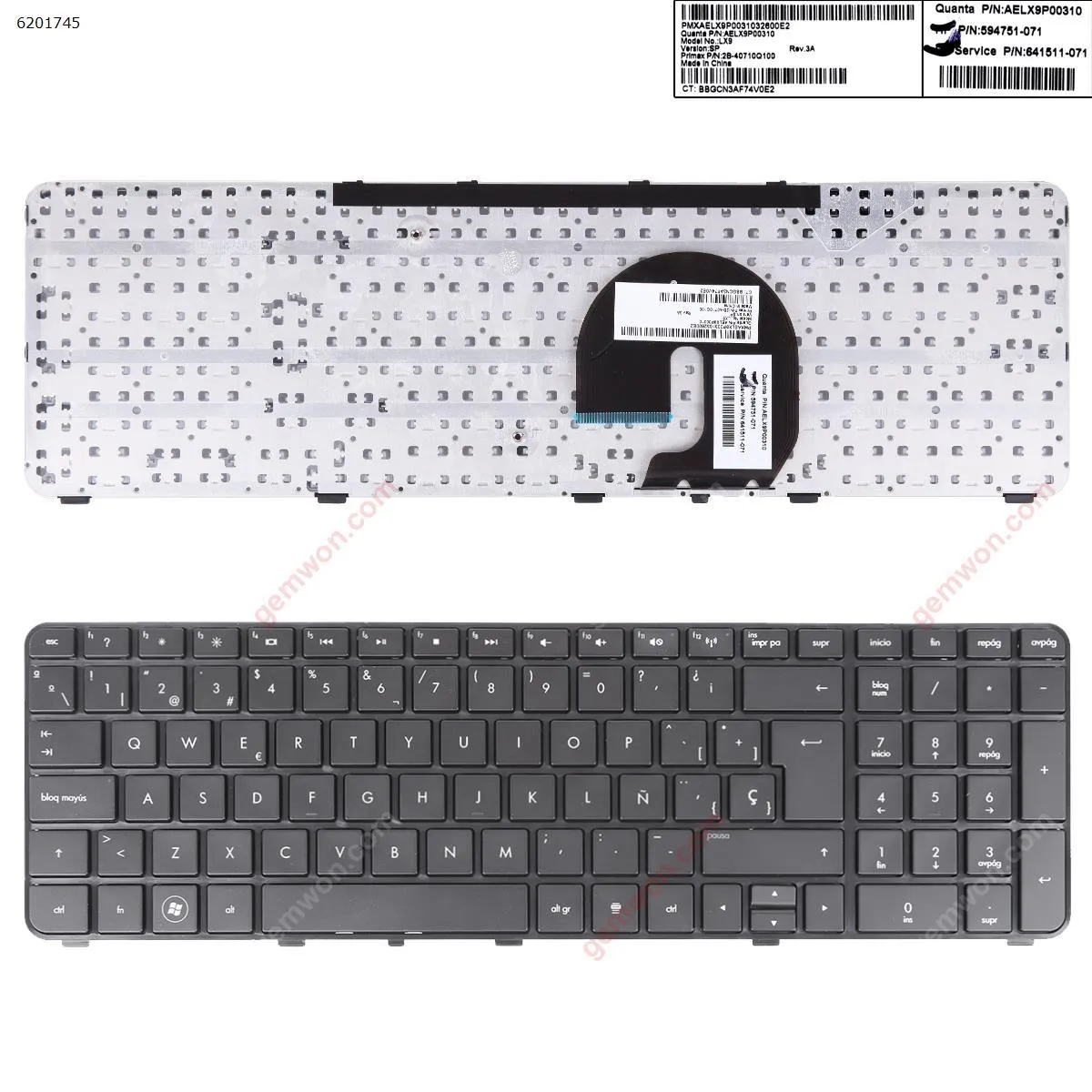 Picture of Laptop Spanish keyboard for HP DV7-4000 BLACK FRAME BLACK