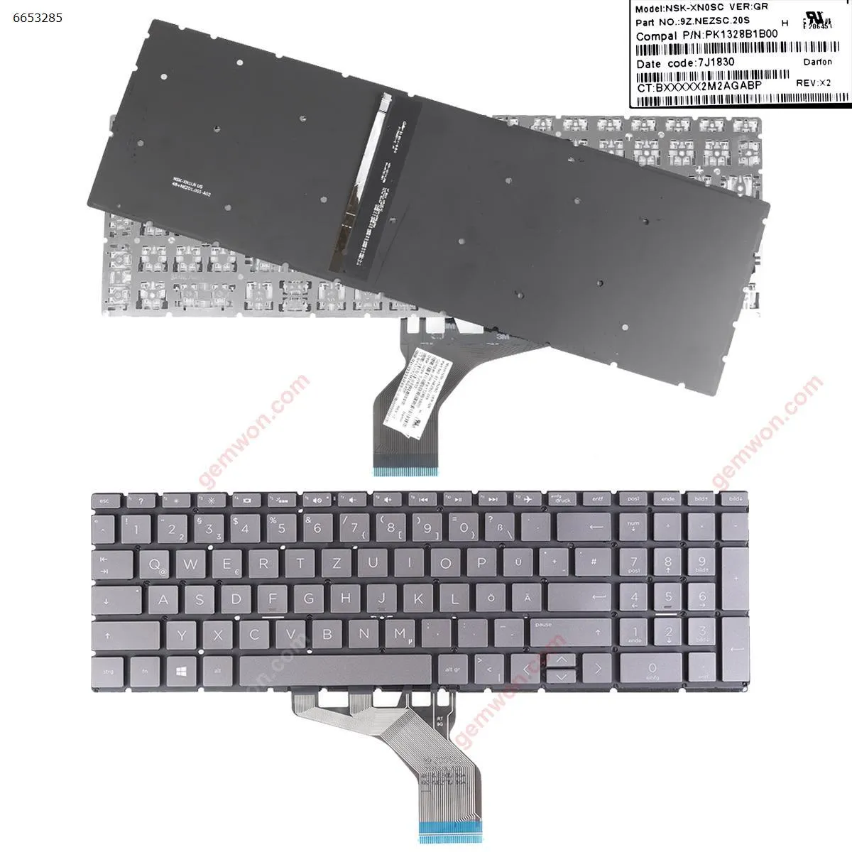 Picture of HP Pavilion 15-DA 250 255 G7 Gen7 GRAY (With Backlit Board ，Small Enter WIN8)