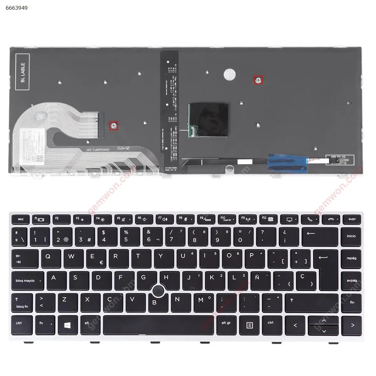 Picture of HP EliteBook 840 G5 846 G5 840 G6 SILVER FRAME BLACK （Backlit ，With Point Stick,Win8）OEM