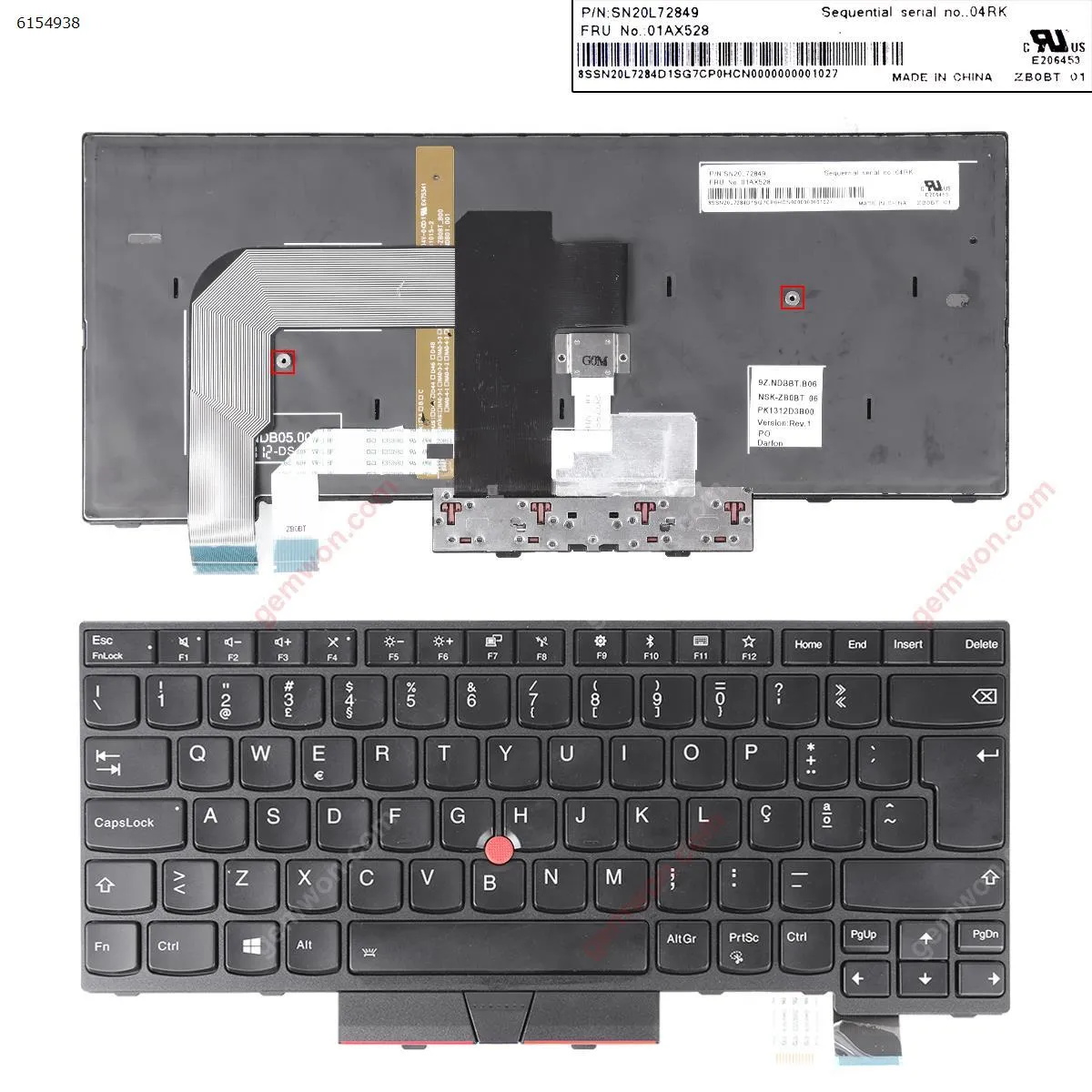 Picture of IBM ThinkPad T470 T480 BLACK FRAME BLACK ( Backlit,with point stick ,For Win8) OEM