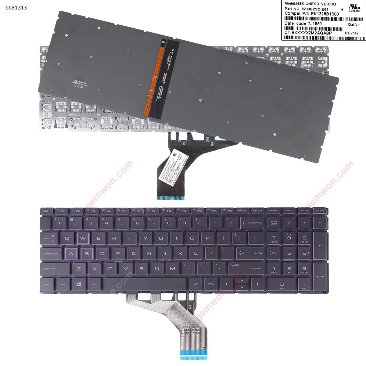 Picture of Laptop US keyboard for HP Pavilion 15-DA 250 255 G7 Gen7 BLACK (With Backlit Board ，Small Enter，Purple Side WIN8)