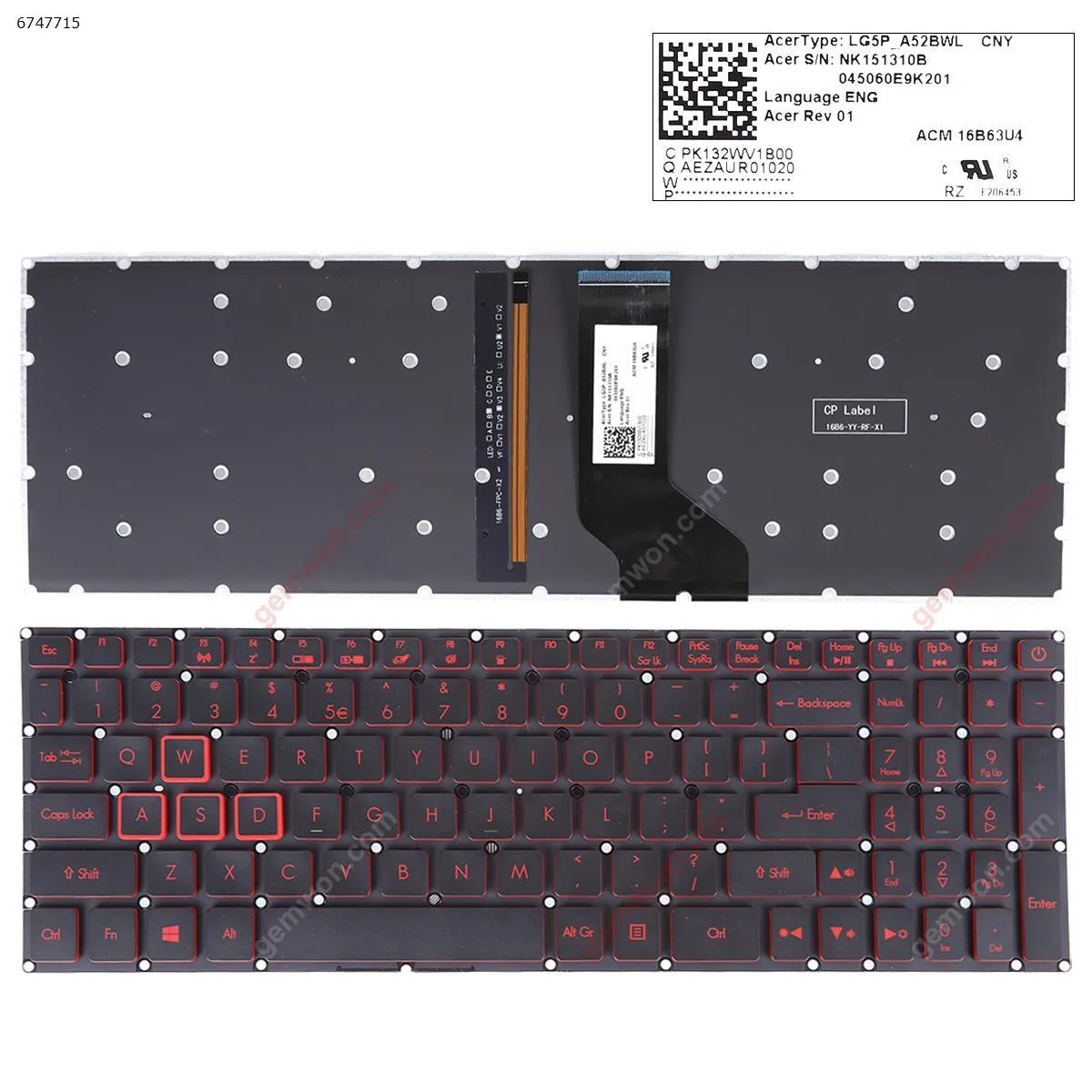Picture of Acer Nitro 5 AN515-41 AN515-42 AN515-51 AN515-52  Black( Backlit,Red Printing,Win8)