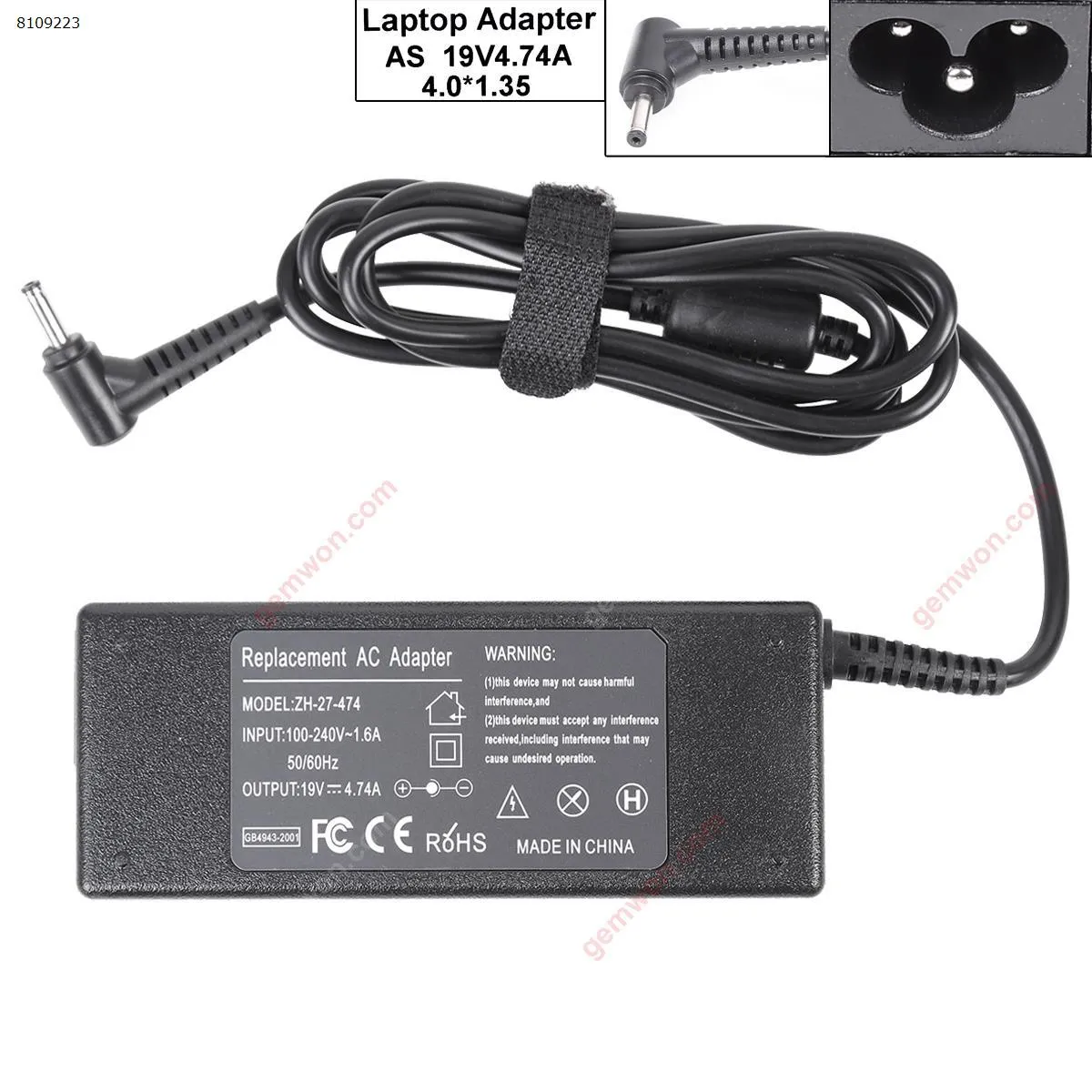 Picture of AC Adapter Asus 19V 4.74A 90W Φ4.0x1.35mm （High Copy）