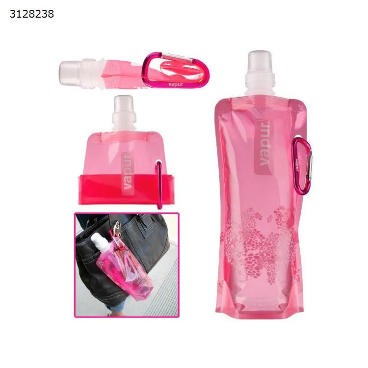 Picture of He Ya Vapur Portable Folding Water Bag Plastic Outdoor Sports Water Bottle Drinking Bag 500ml Rose Red 2P