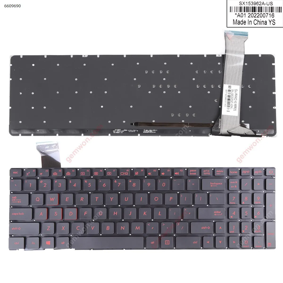 Picture of ASUS G552V G552VW G552VX FZ50JX GL752VW GL552 BLACK(Backlit,Without FRAME,Red Printing) WIN8