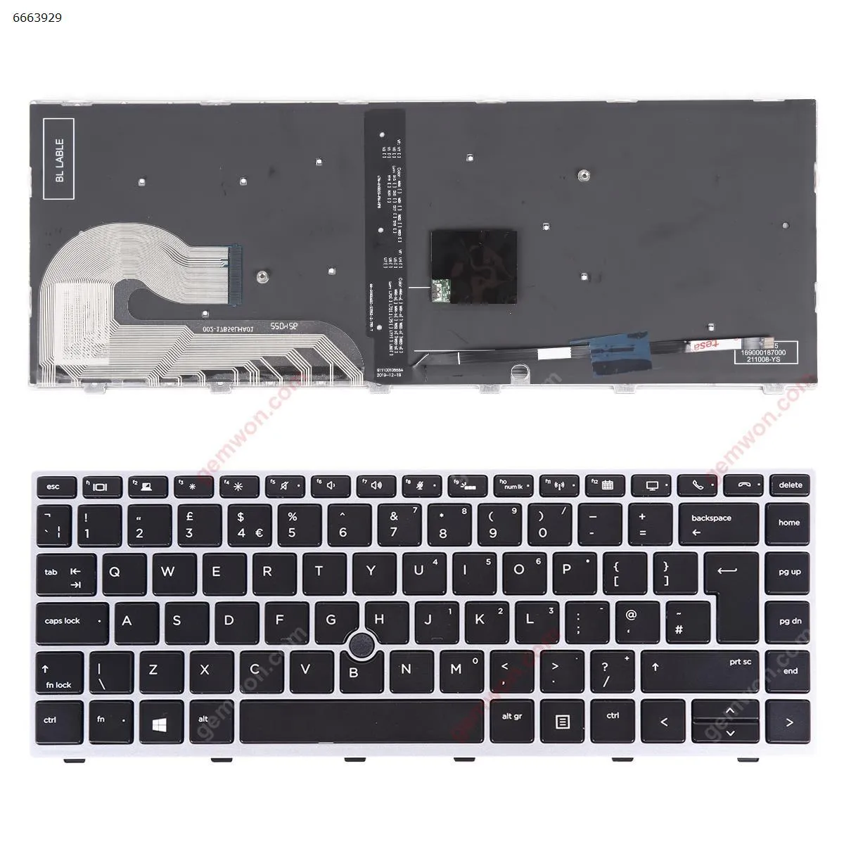 Picture of HP EliteBook 840 G5 846 G5 840 G6 SILVER FRAME BLACK （Backlit ，With Point Stick,Win8）OEM