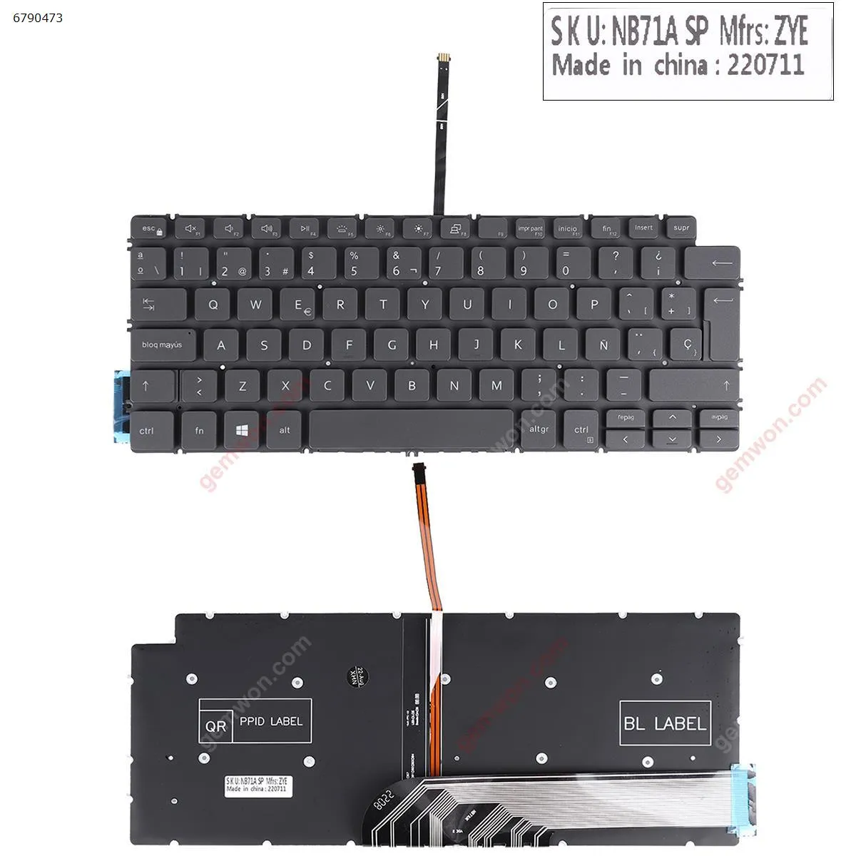 Picture of Dell Inspiron 13 5390 5391 7391 14 5493 5498 7490 7491 GRAY ( Without FARME ,Backlit)OEM