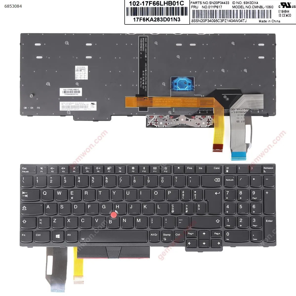 Picture of IBM Thinkpad E580 L580 BLACK FRAME BLACK ( Backlit,with point stick ,For Win8)  OEM