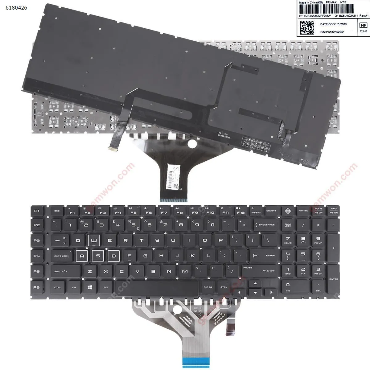 Picture of HP Omen 17-CB 17-CB0002CA 17-CB0020NR 17-CB0040NR 17-CB0050NR 17-CB0070NR TPN-C144 17-CB0080NR L BLACK（Without FRAME,White Printing,Full Colorful Backlit）