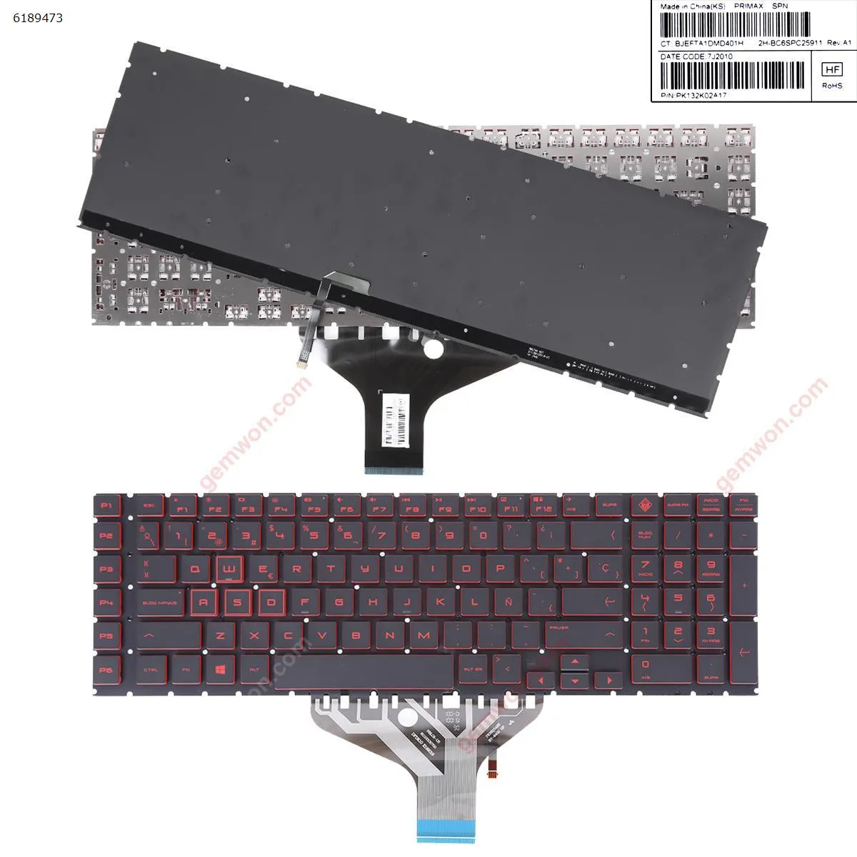Picture of Laptop Spanish keyboard for HP Omen 17-CB 17-CB0002CA 17-CB0020NR 17-CB0040NR 17-CB0050NR 17-CB0070NR TPN-C144 17-CB0080NR L BLACK(Without FRAME,Red Printing，Backlit)
